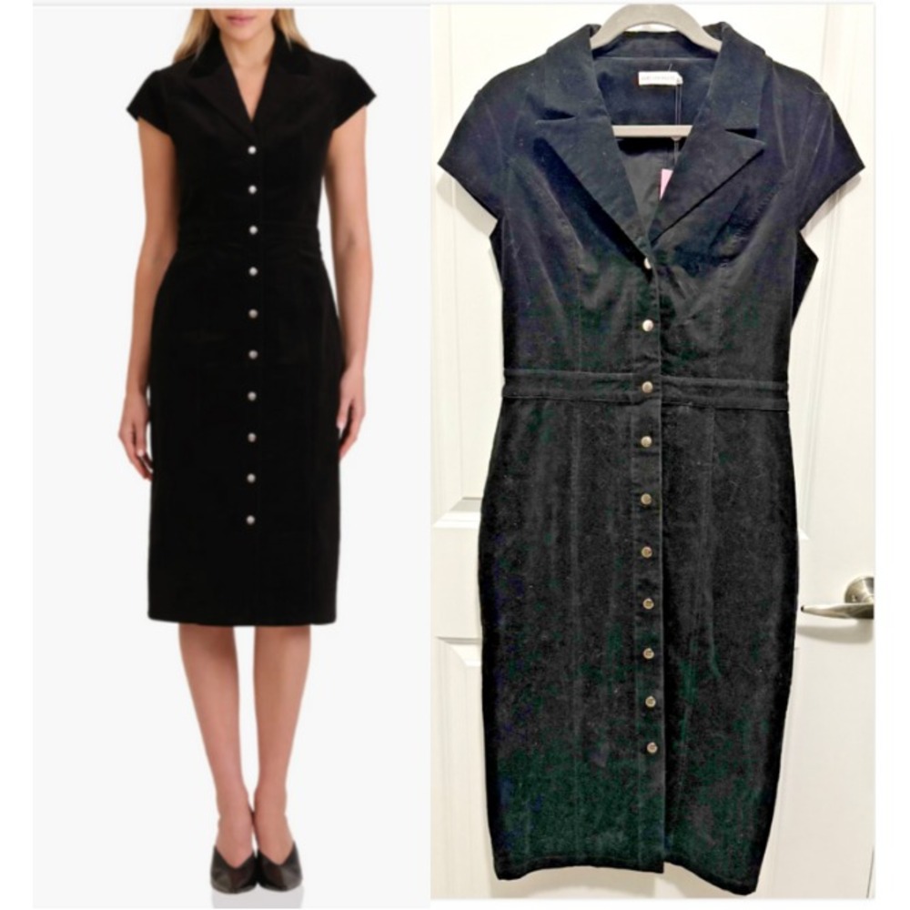 Avec Les Filles Women's Size 8 Black Corduroy Dress NWT Short Sleeve Midi $158